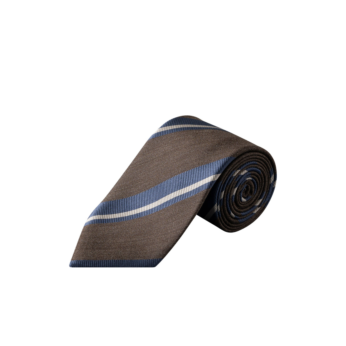 Striped Woven Shantung Silk Tie Brown - Eton