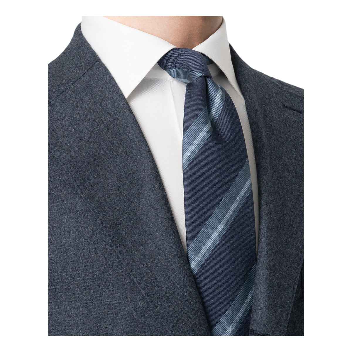 Striped Woven Shantung Silk Tie Dark Blue - Eton