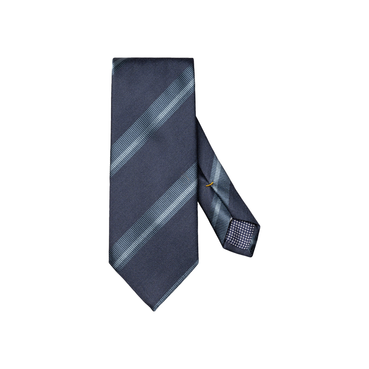 Striped Woven Shantung Silk Tie Dark Blue - Eton