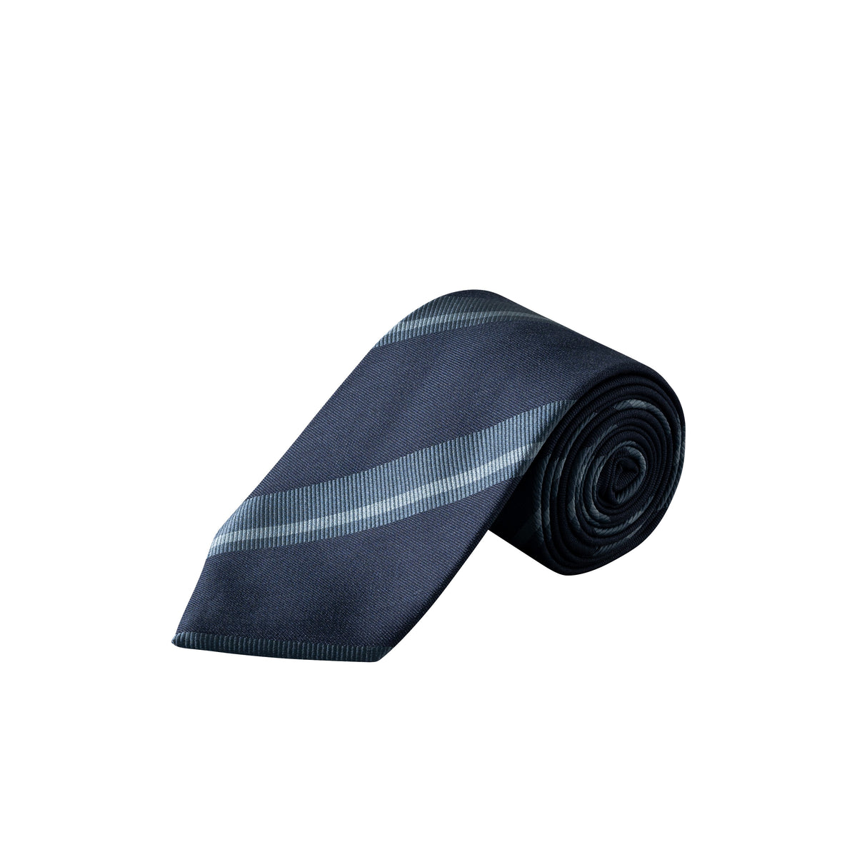 Striped Woven Shantung Silk Tie Dark Blue - Eton