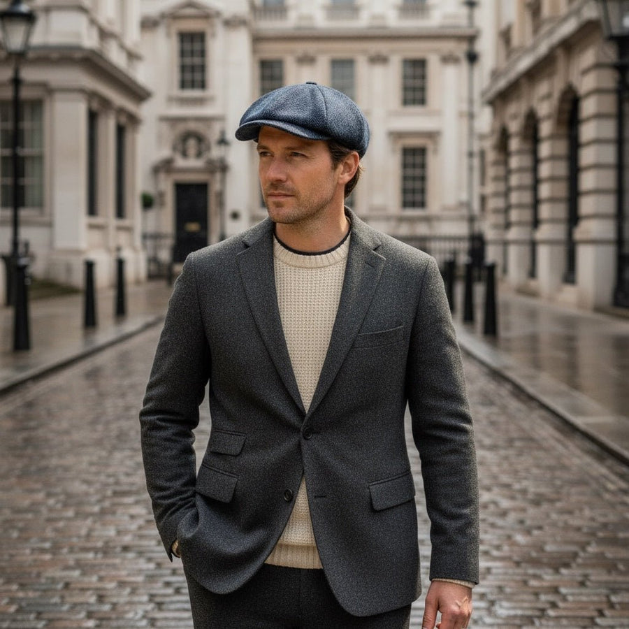 Tweed Herringbone Hat Denim Blue - John Victor Hats