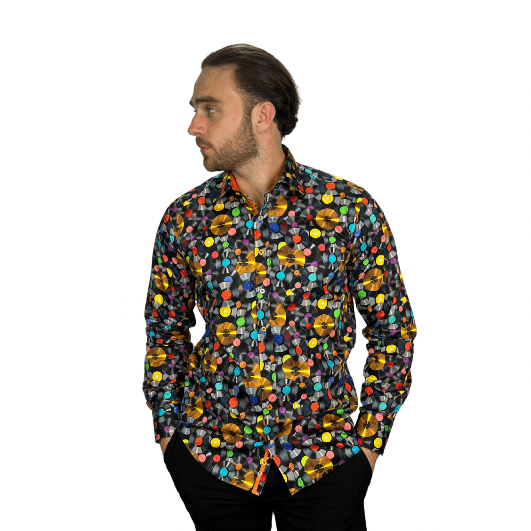 Vinyl Records Print Shirt Black - Claudio Lugli