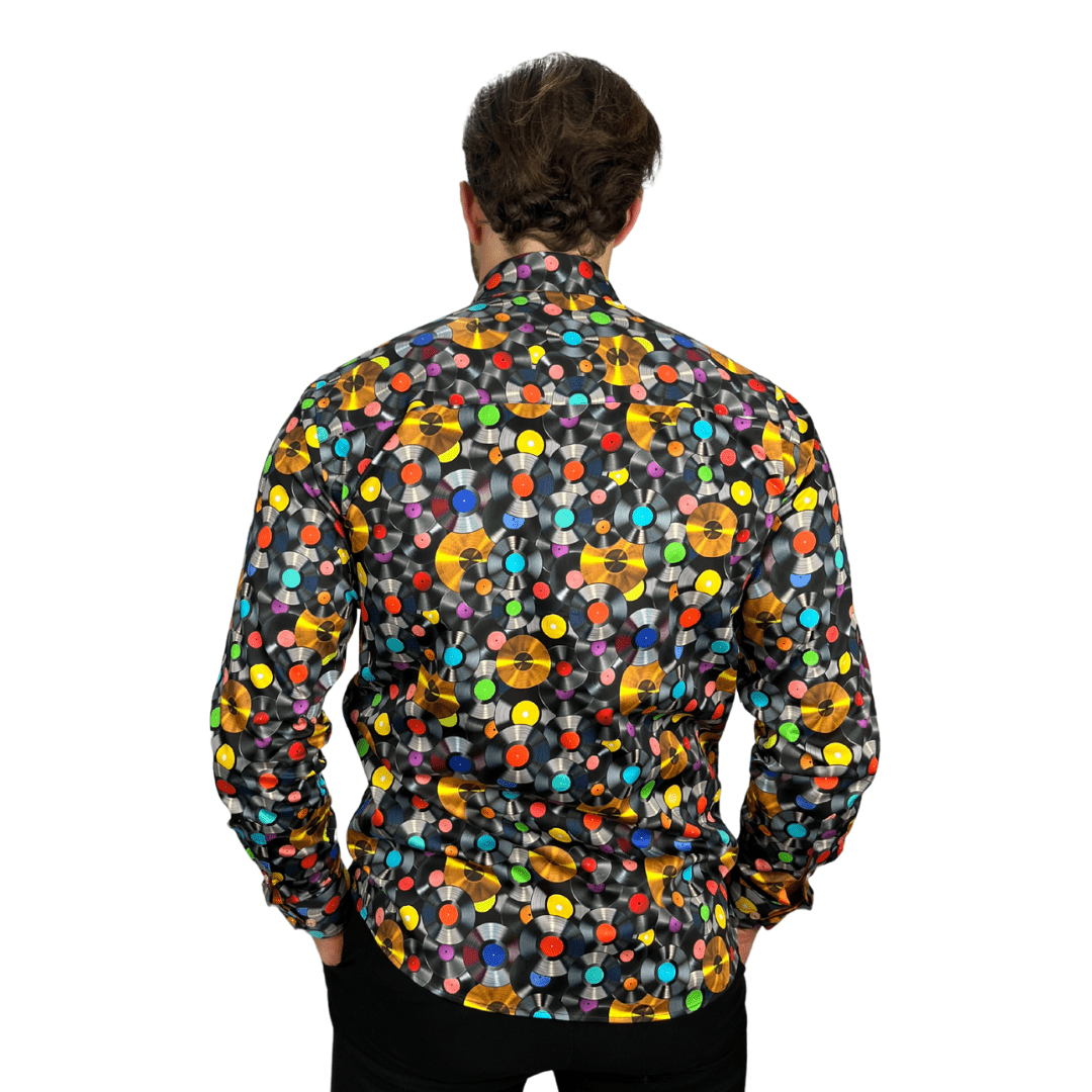 Vinyl Records Print Shirt Black - Claudio Lugli