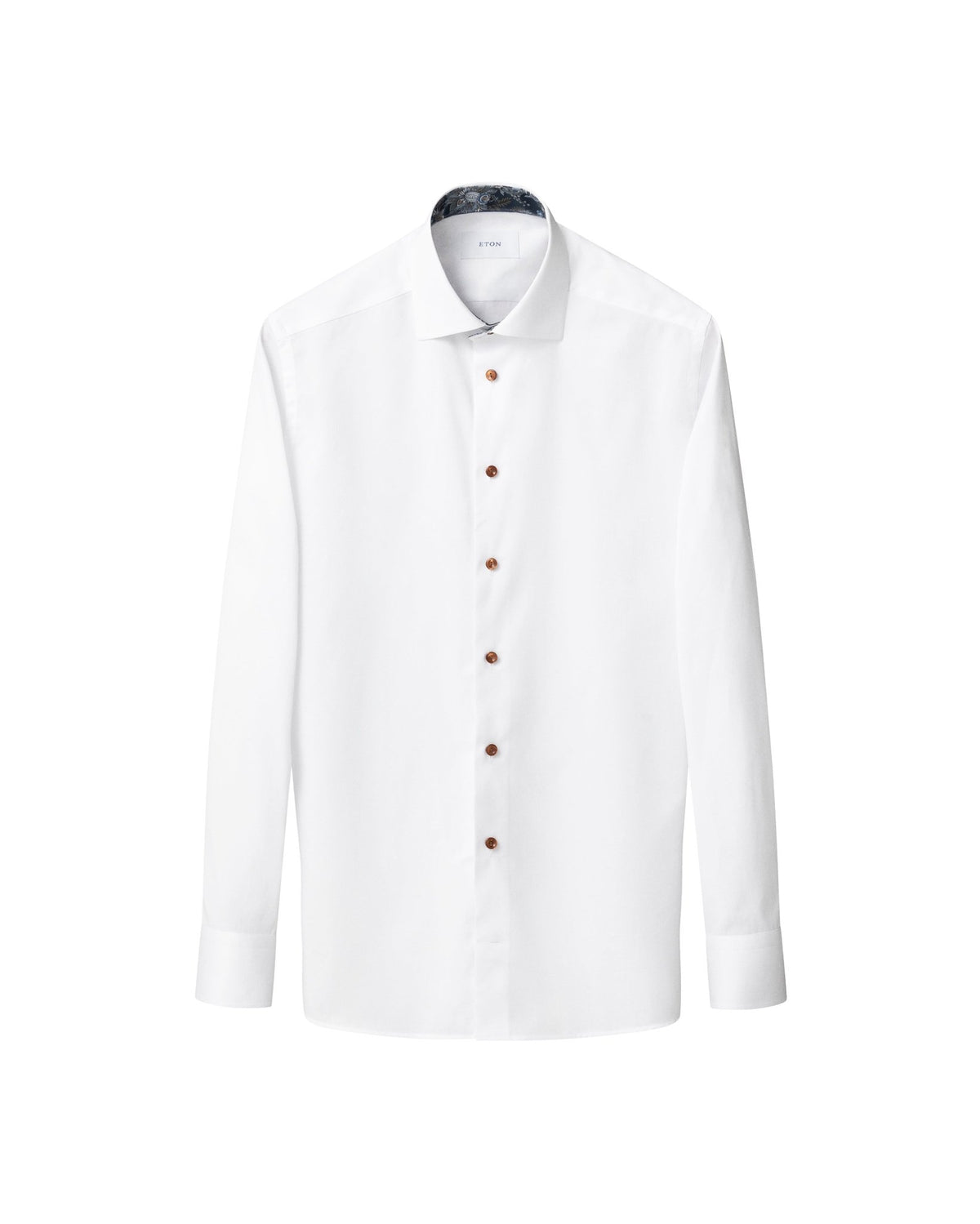 White Floral Effect Signature Twill Shirt (Beige Buttons) - Eton Shirts Shirts