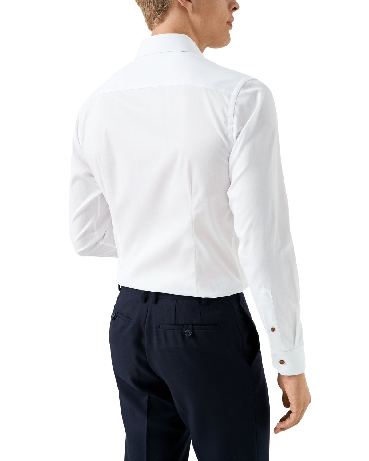 White Floral Effect Signature Twill Shirt (Beige Buttons) - Eton Shirts Shirts