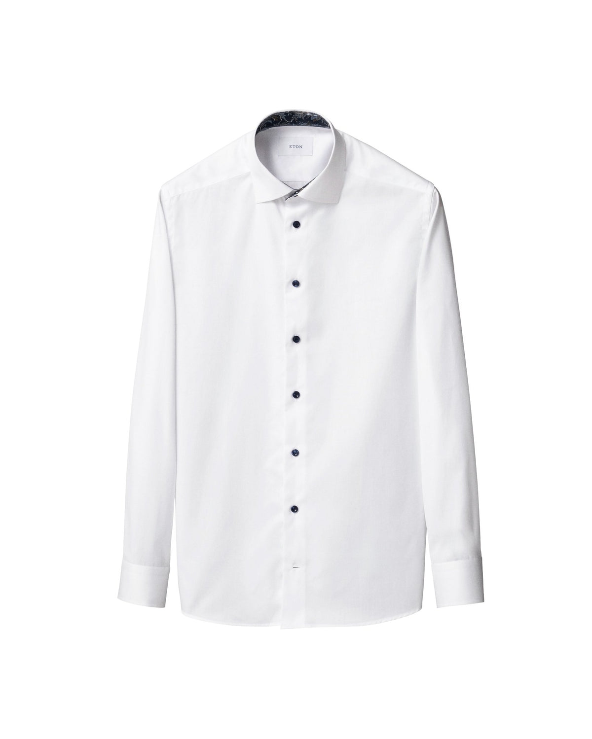 White Floral Effect Signature Twill Shirt (Navy Buttons) - Eton Shirts Shirts