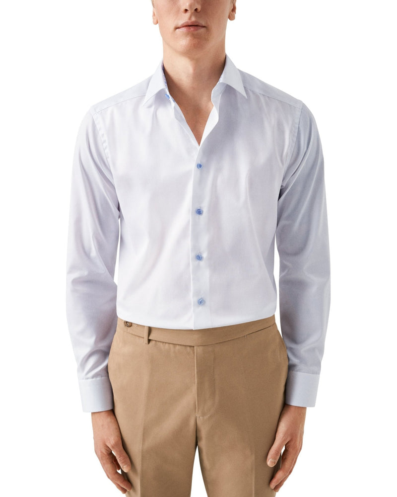 White Geometric Blue Insert Shirt - Eton Shirts