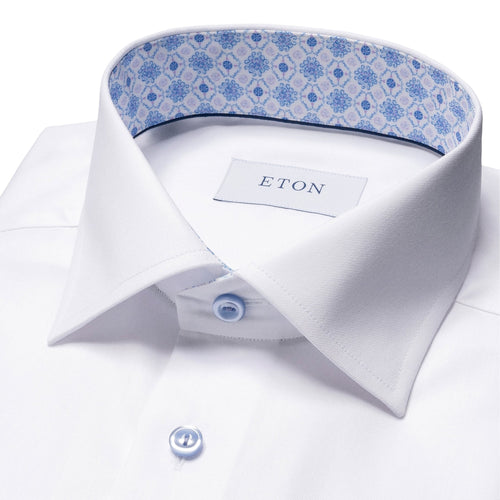 White Geometric Blue Insert Shirt - Eton Shirts