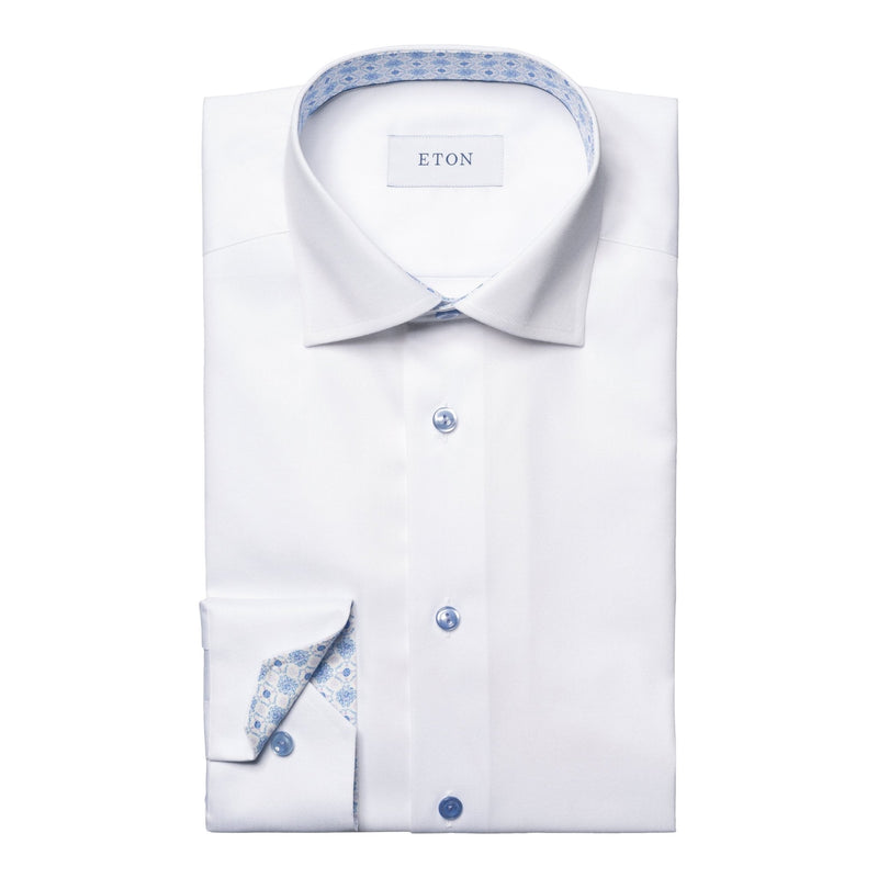 White Geometric Blue Insert Shirt - Eton Shirts
