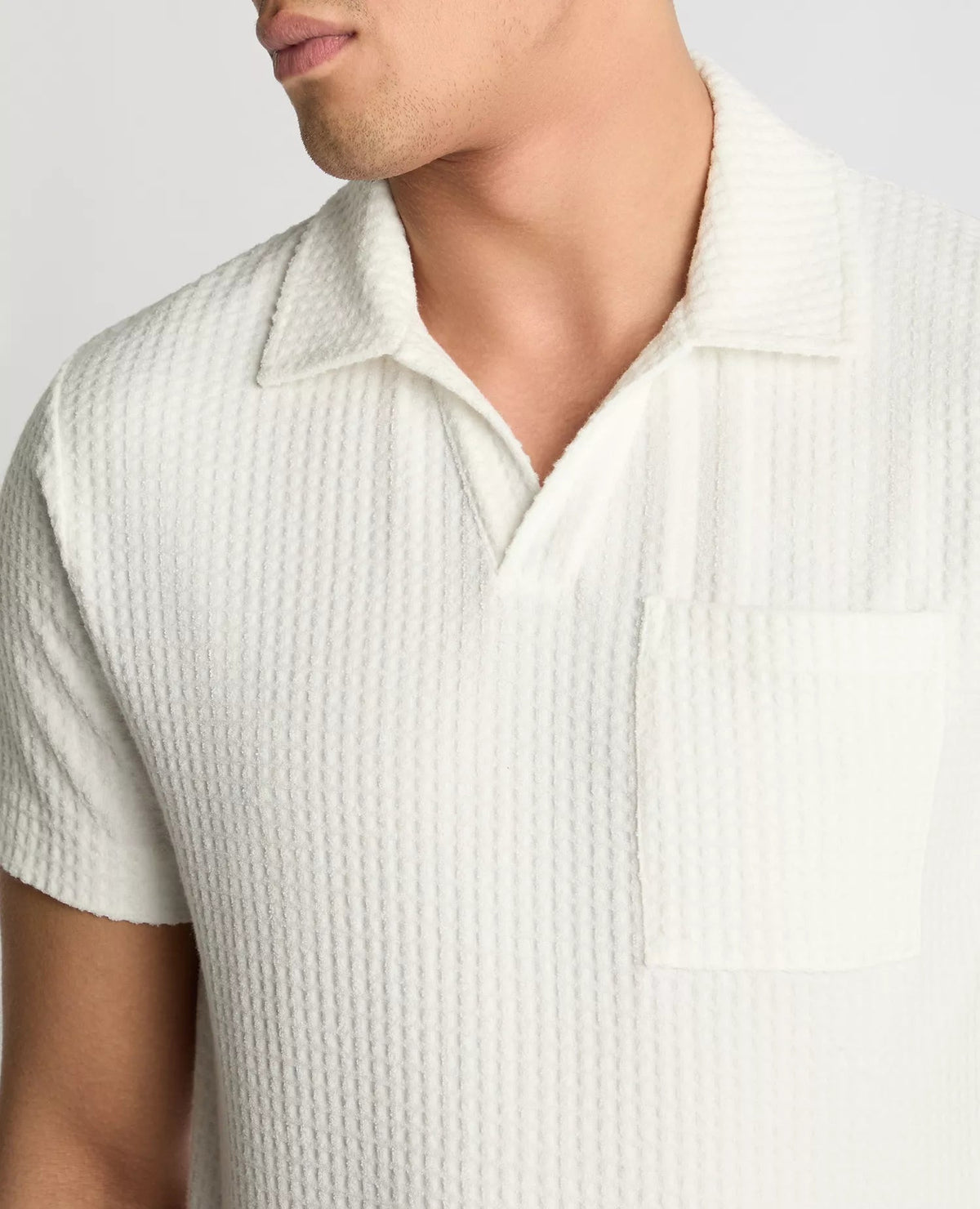 White Waffle Short Sleeve Casual Top - Remus Uomo Polo Shirts