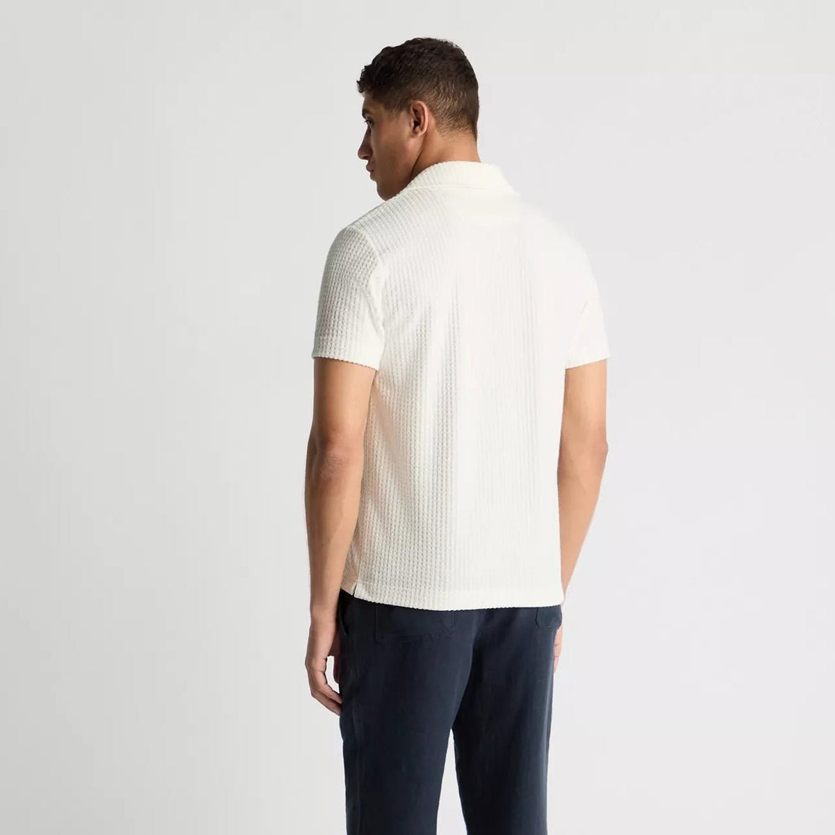 White Waffle Short Sleeve Casual Top - Remus Uomo Polo Shirts