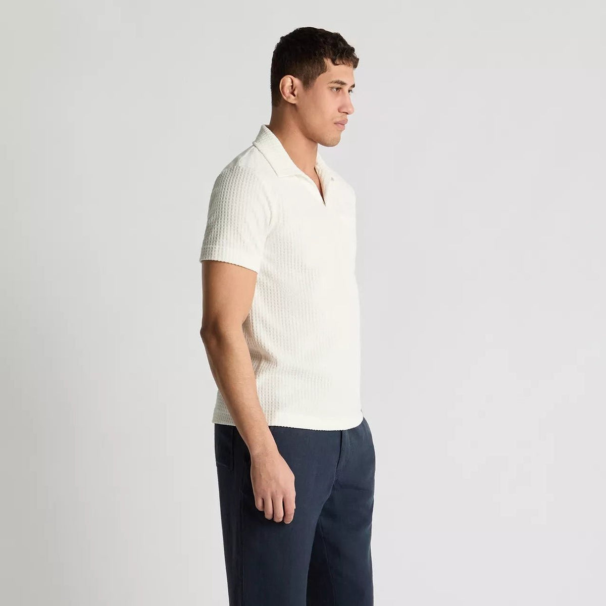White Waffle Short Sleeve Casual Top - Remus Uomo Polo Shirts