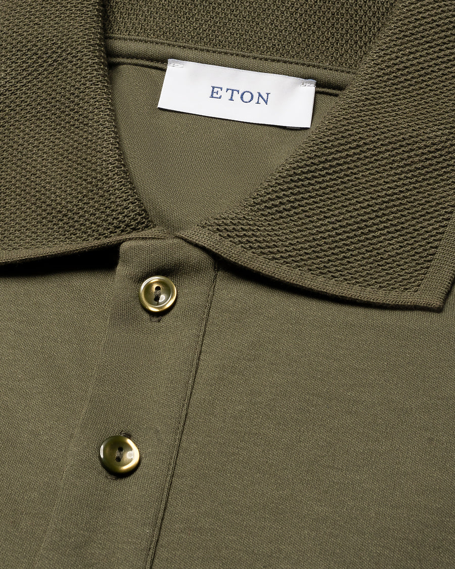 Dark Green Cotton Interlock Polo Shirt - Eton