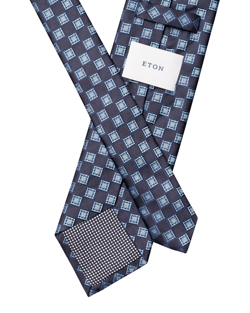 Medallion Woven Silk Tie Navy - Eton