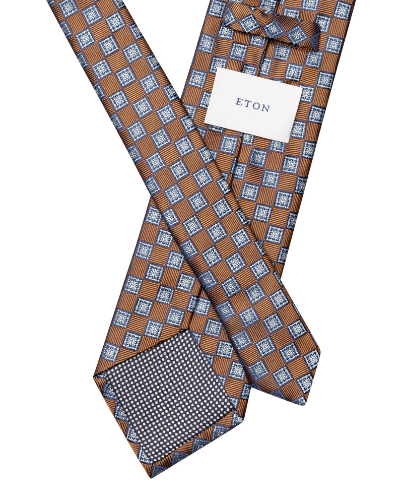 Medallion Woven Silk Tie Brown - Eton