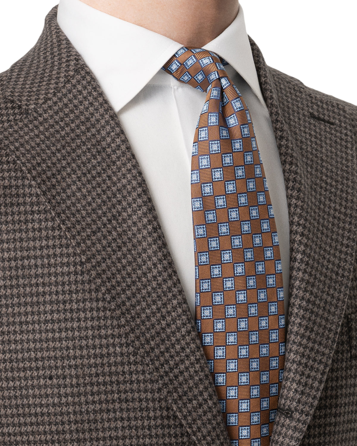Medallion Woven Silk Tie Brown - Eton