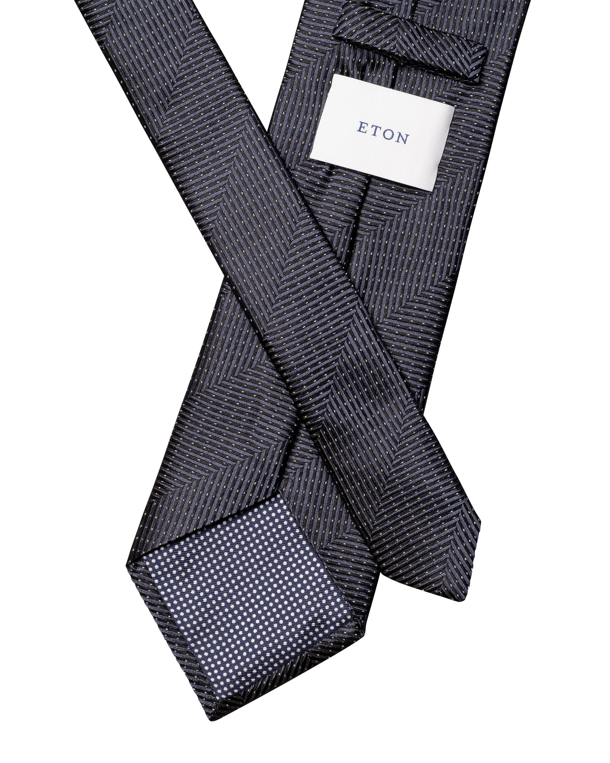 Herringbone Woven Silk Tie Navy - Eton