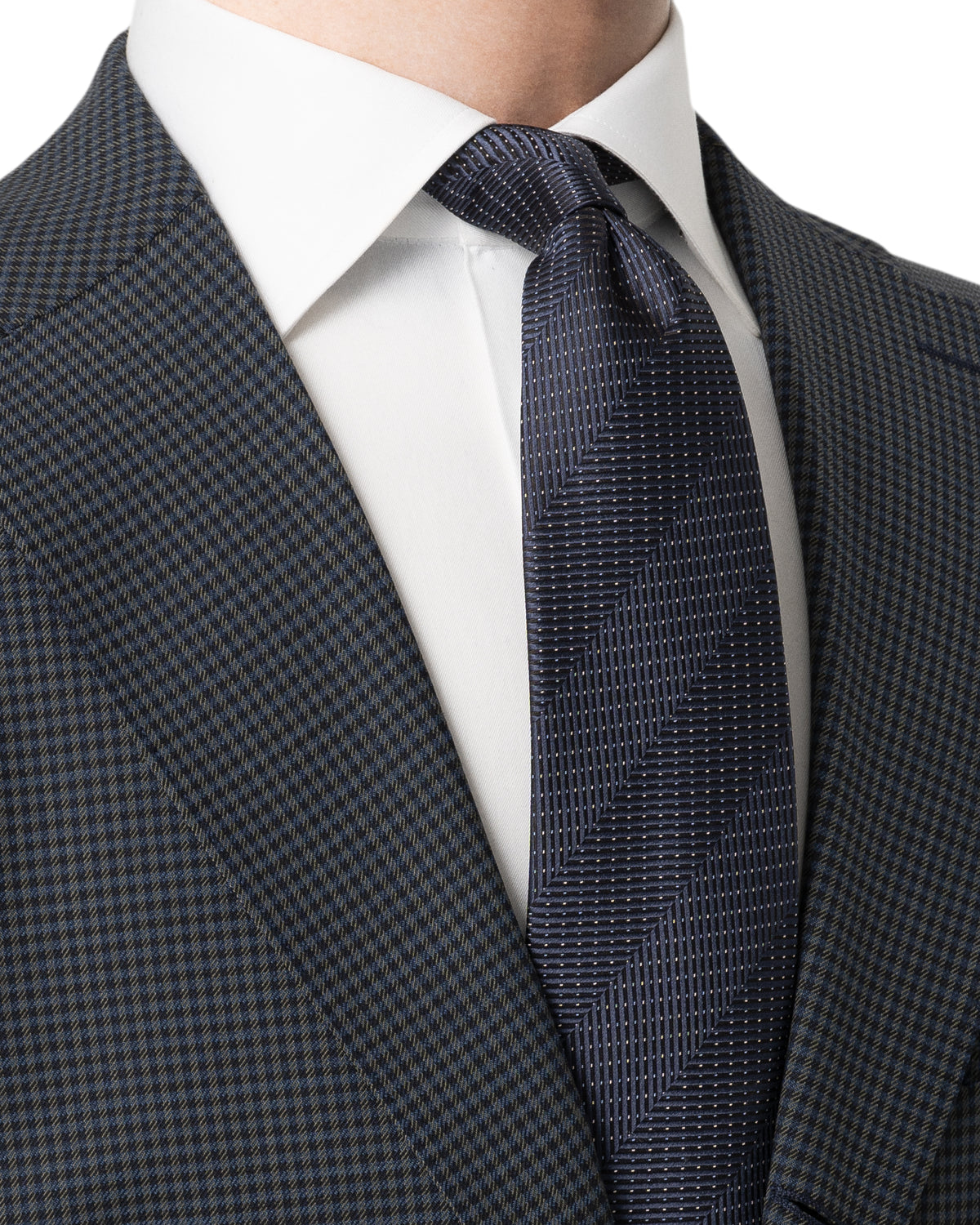 Herringbone Woven Silk Tie Navy - Eton