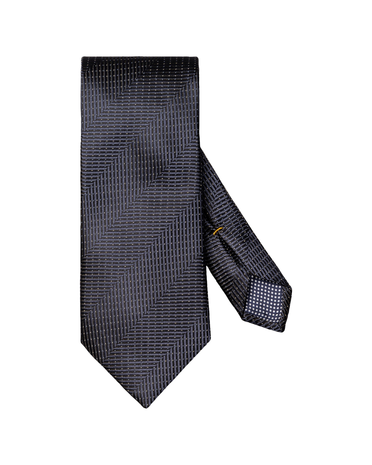 Herringbone Woven Silk Tie Navy - Eton