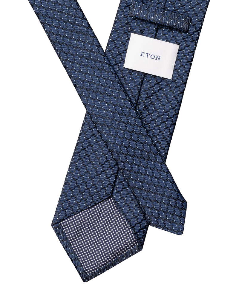 Geometric Woven Silk Tie Dark Blue - Eton