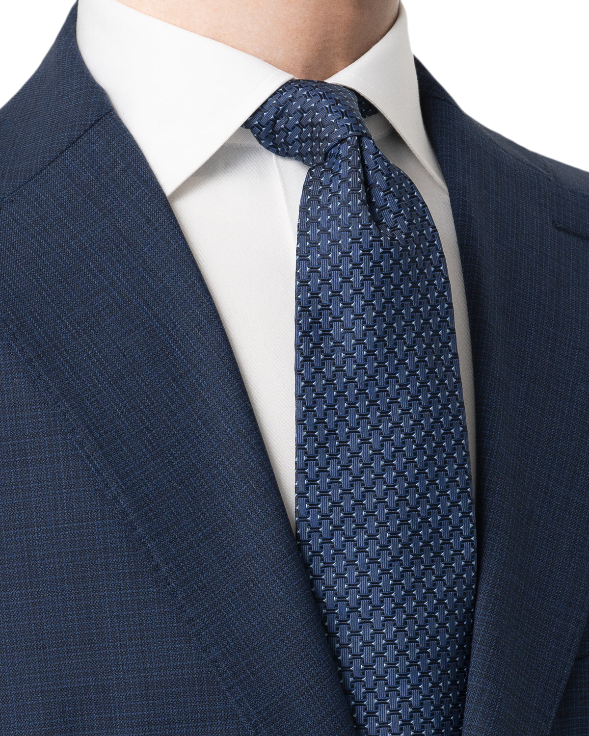 Geometric Woven Silk Tie Dark Blue - Eton