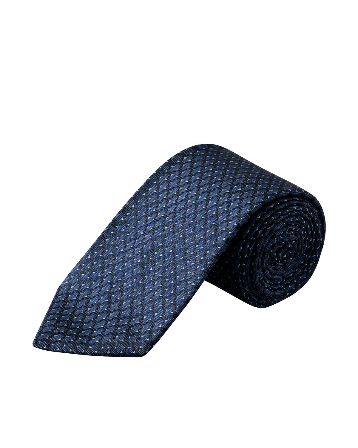 Geometric Woven Silk Tie Dark Blue - Eton