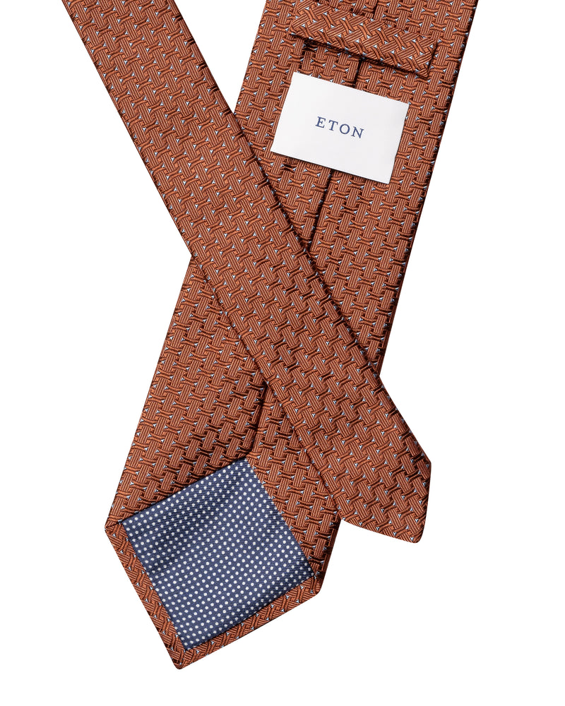 Geometric Woven Silk Tie Orange - Eton