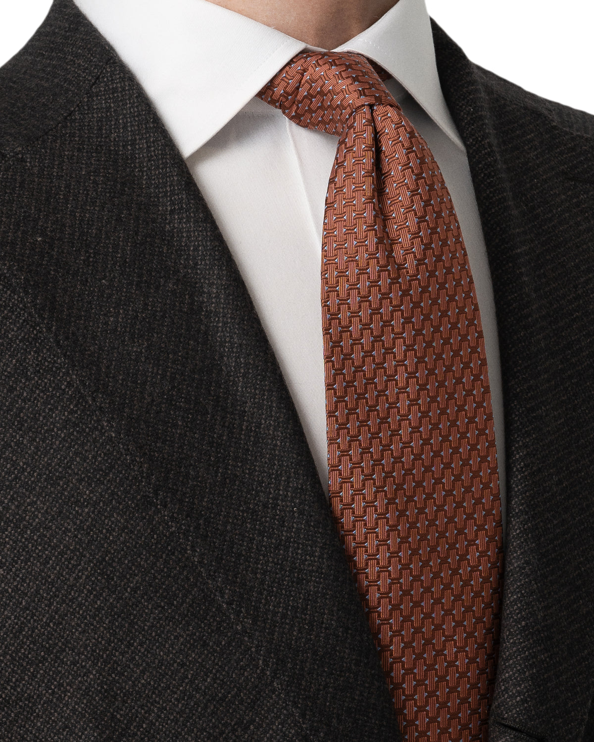 Geometric Woven Silk Tie Orange - Eton