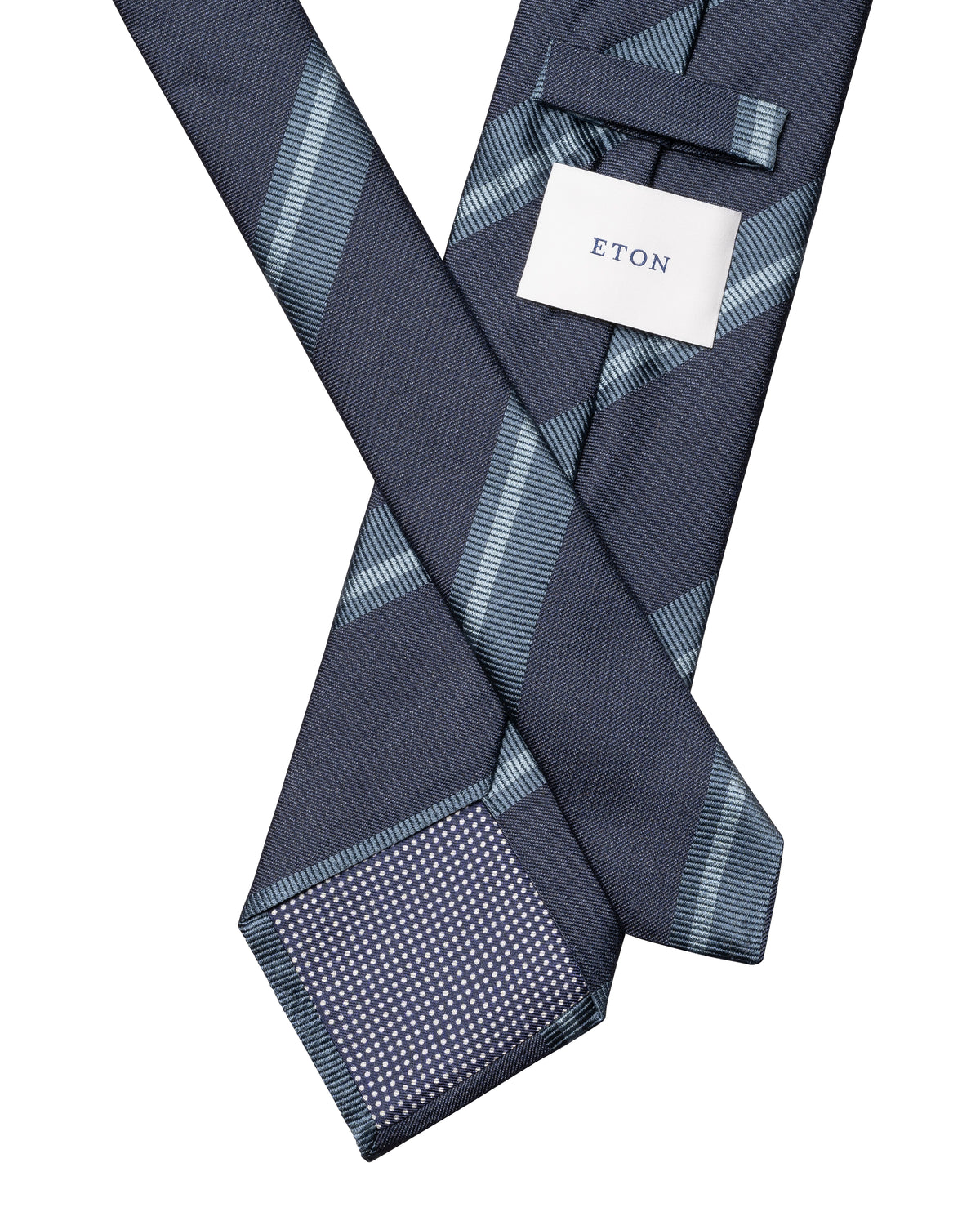 Striped Woven Shantung Silk Tie Dark Blue - Eton