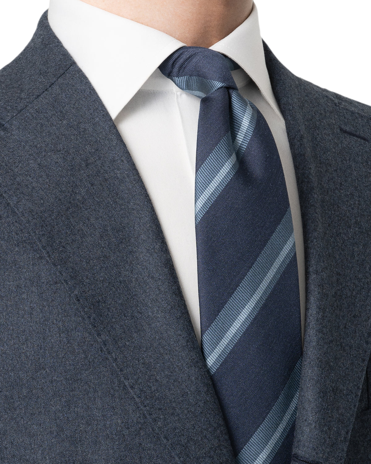 Striped Woven Shantung Silk Tie Dark Blue - Eton