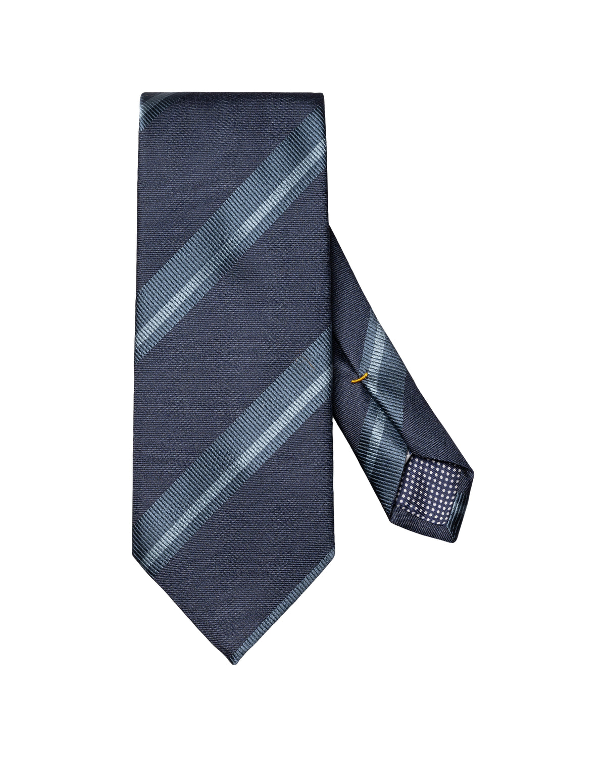 Striped Woven Shantung Silk Tie Dark Blue - Eton
