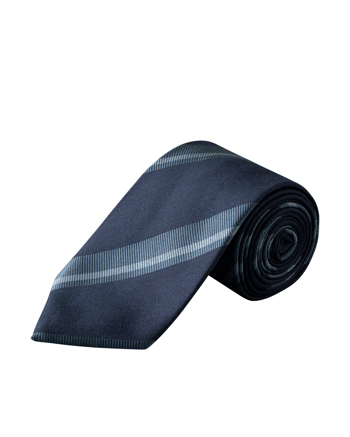 Striped Woven Shantung Silk Tie Dark Blue - Eton