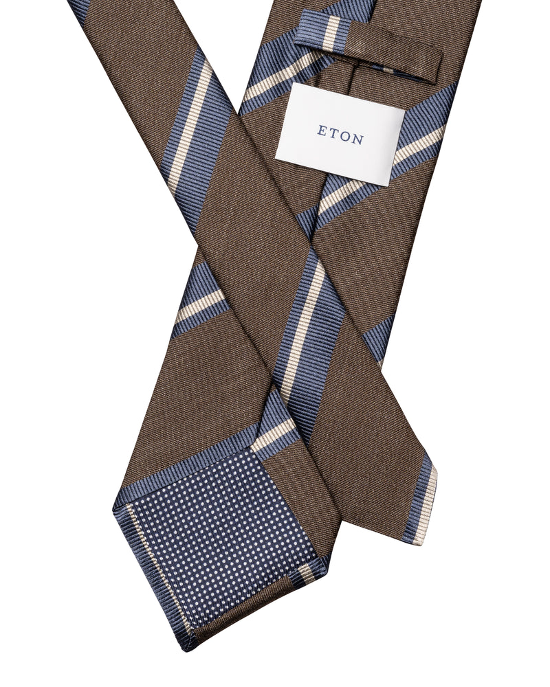 Striped Woven Shantung Silk Tie Brown - Eton