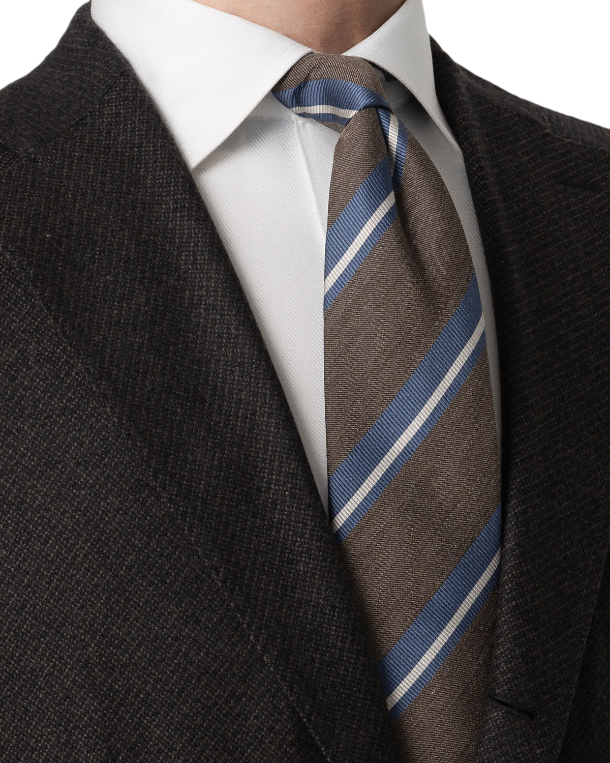 Striped Woven Shantung Silk Tie Brown - Eton