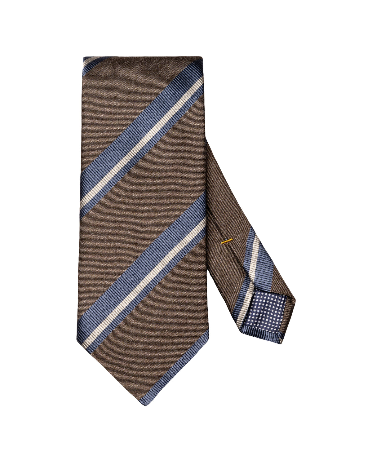 Striped Woven Shantung Silk Tie Brown - Eton