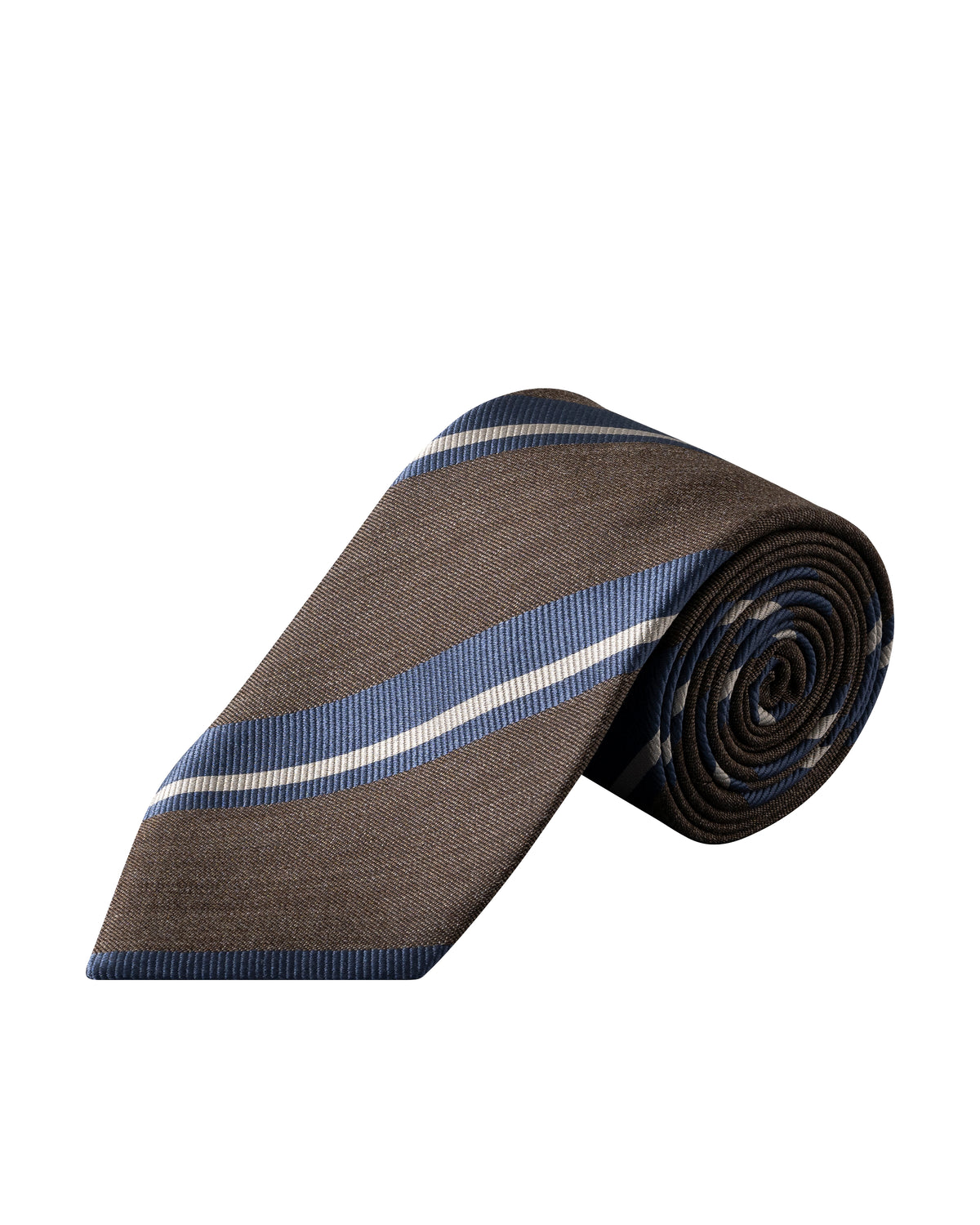Striped Woven Shantung Silk Tie Brown - Eton