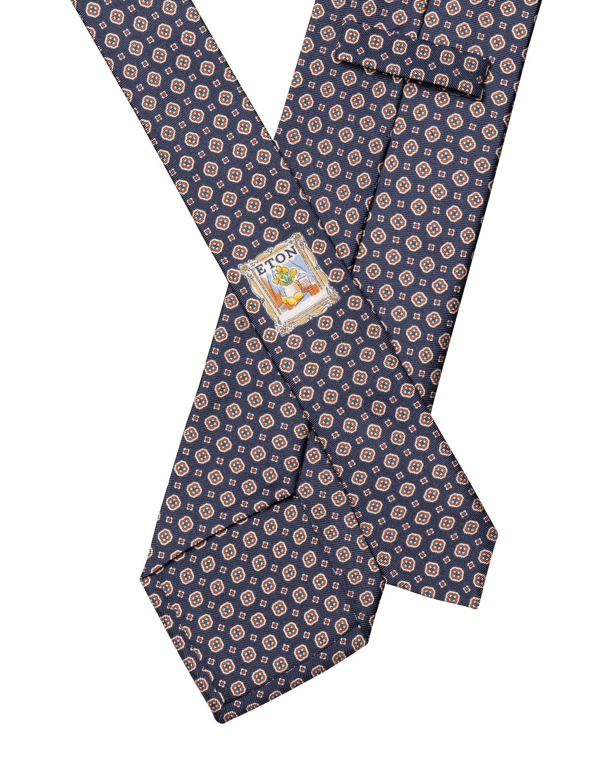 Medallion Printed Silk Tie Navy - Eton