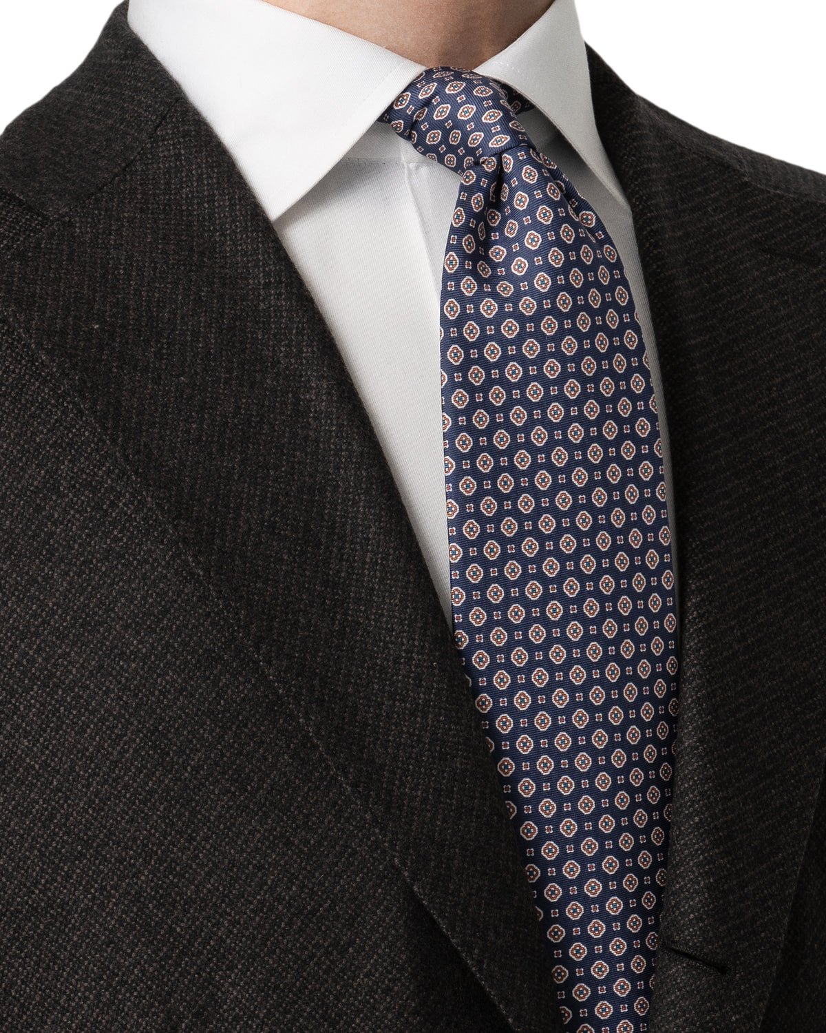 Medallion Printed Silk Tie Navy - Eton