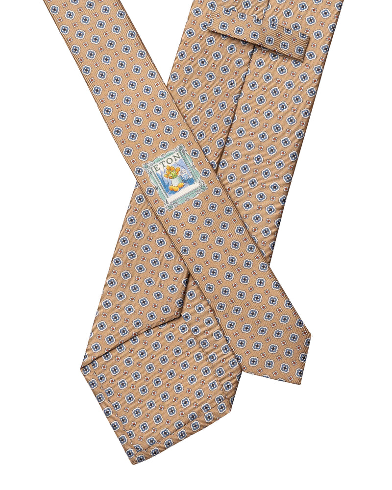 Medallion Printed Silk Tie Beige - Eton