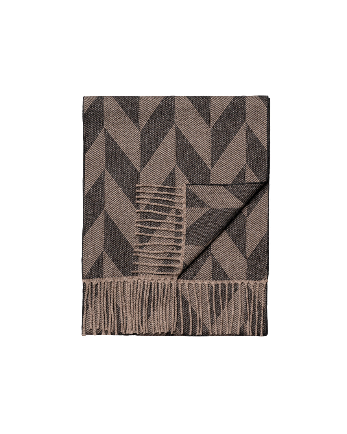 Eton Large Chevron Merino Wool Scarf Brown