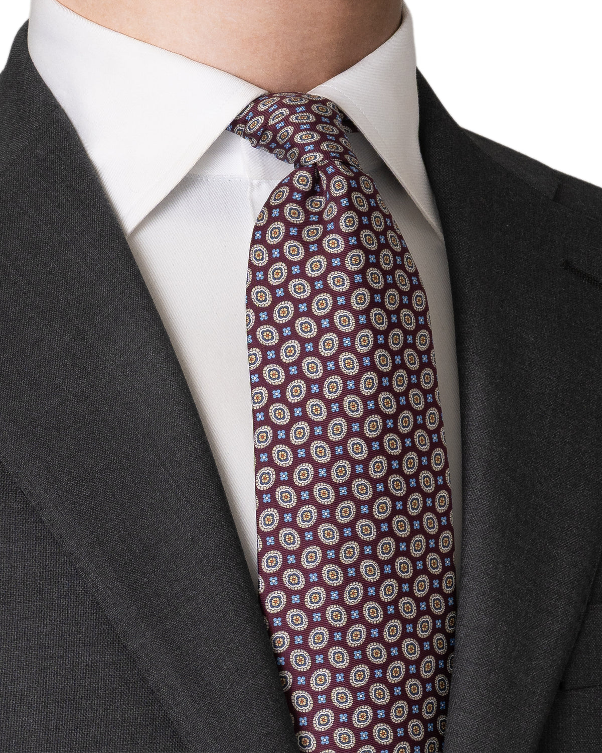 Medallion Silk Twill Printed Tie Burgundy