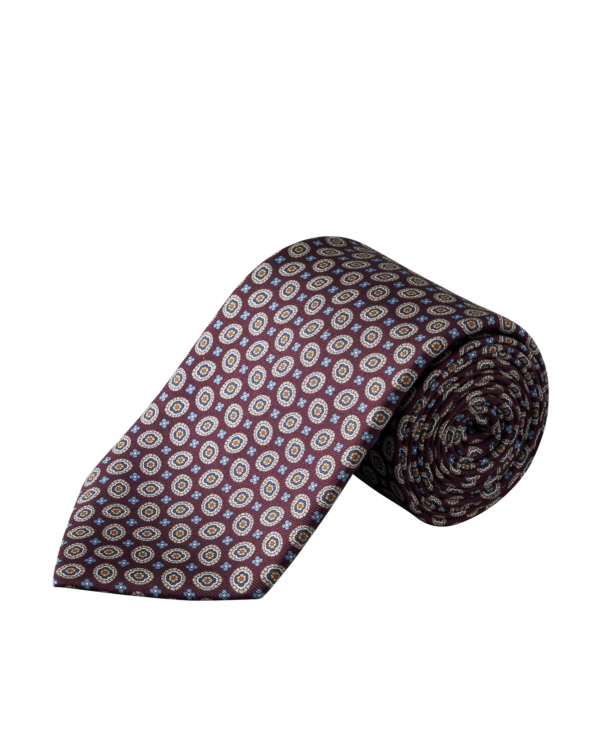 Medallion Silk Twill Printed Tie Burgundy