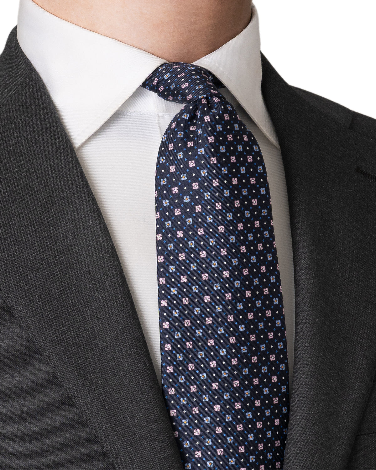 Micro Floral Silk Twill Printed Tie Navy