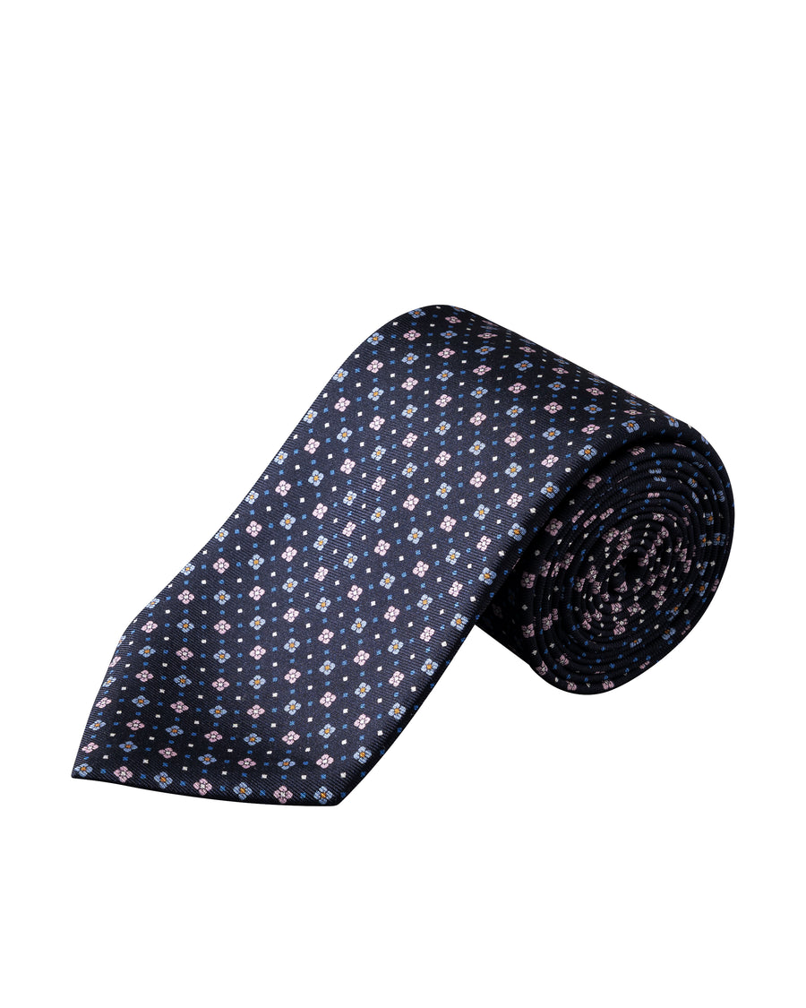 Micro Floral Silk Twill Printed Tie Navy