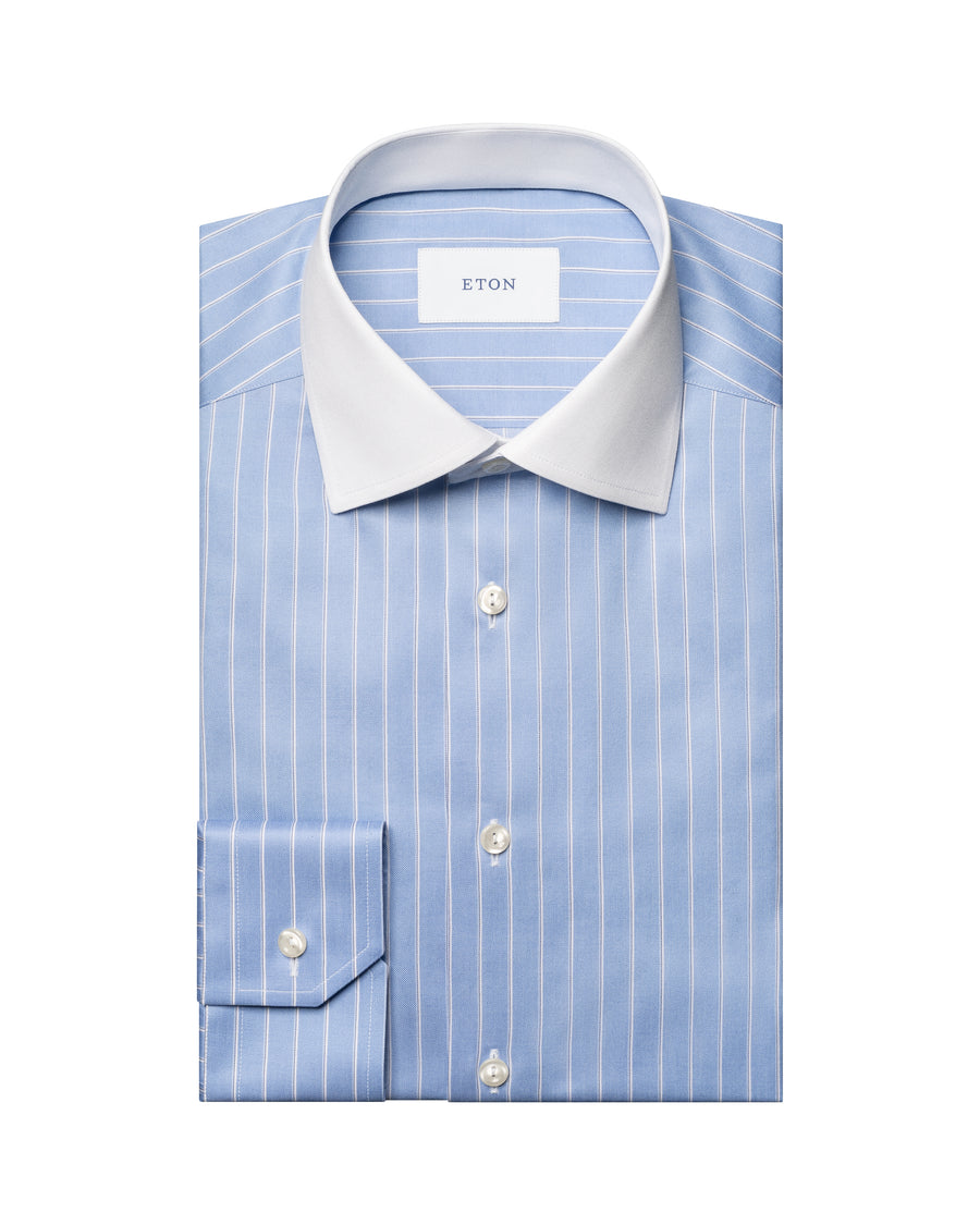 Blue & White Striped Signature Twill Shirt - Eton