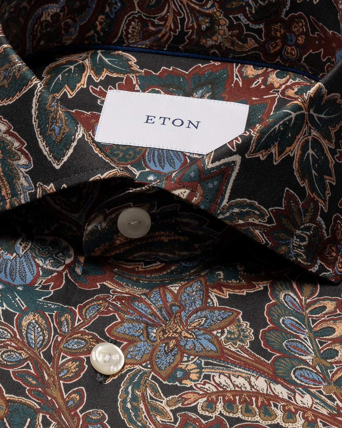Navy and Burgundy Floral Print Signature Twill Shirt