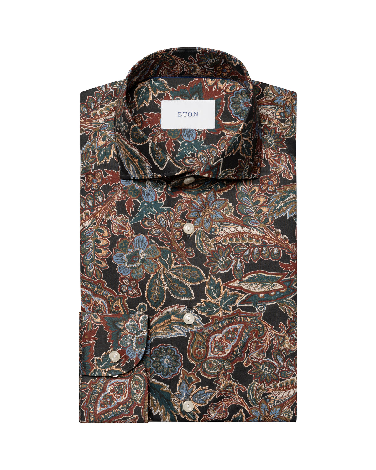 Navy and Burgundy Floral Print Signature Twill Shirt