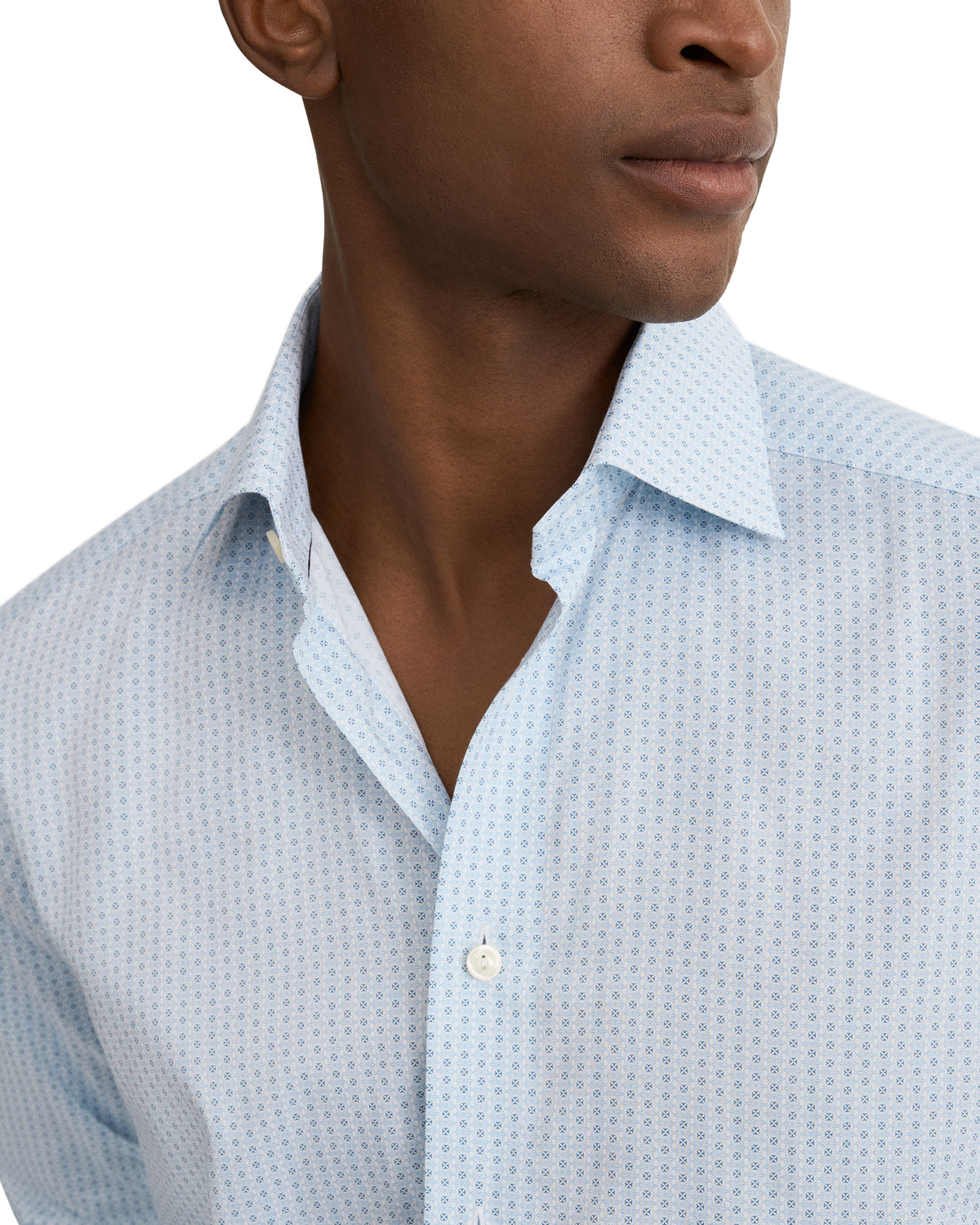 Eton Light Blue Geometric Micro Print Signature Twill Shirt
