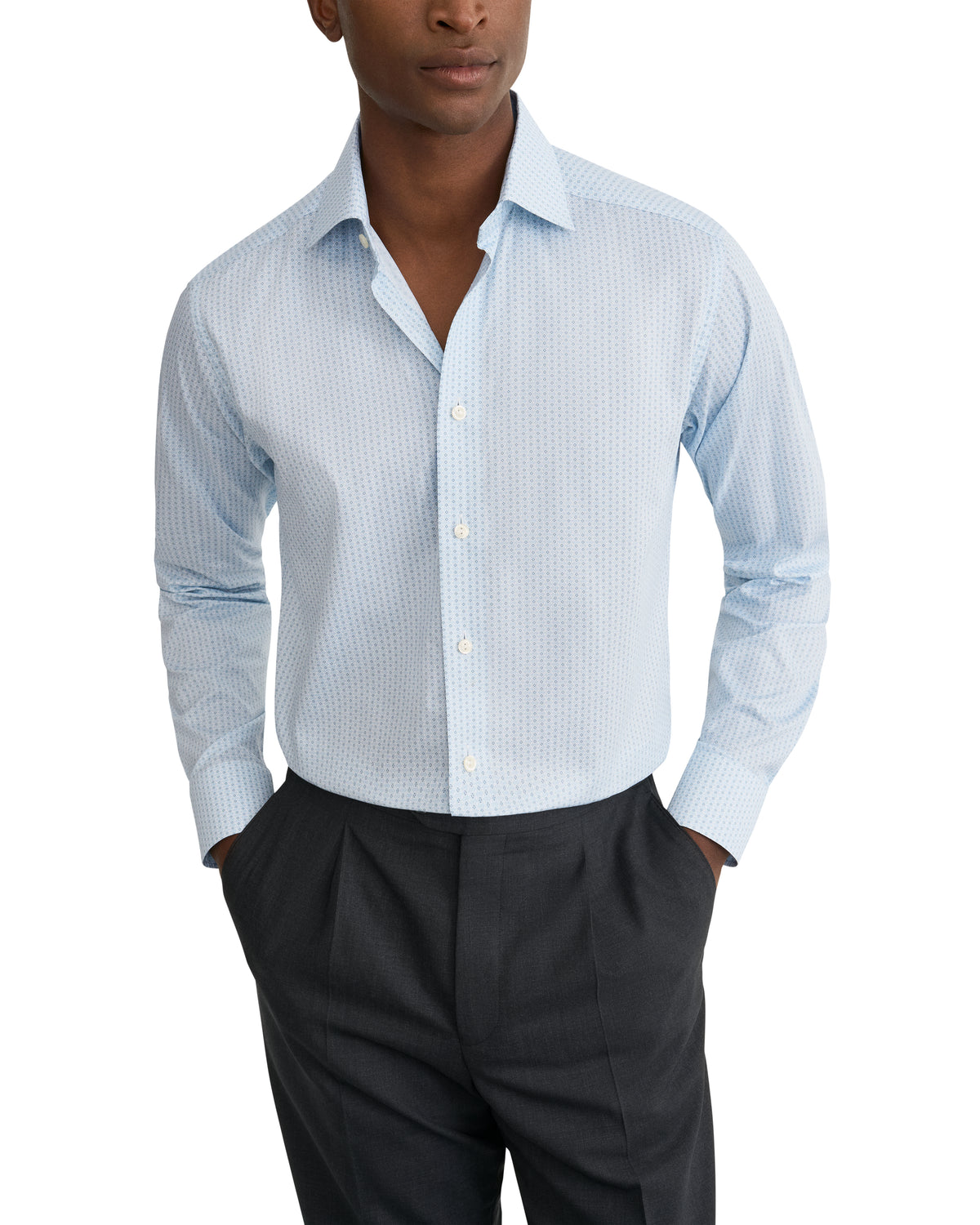 Eton Light Blue Geometric Micro Print Signature Twill Shirt