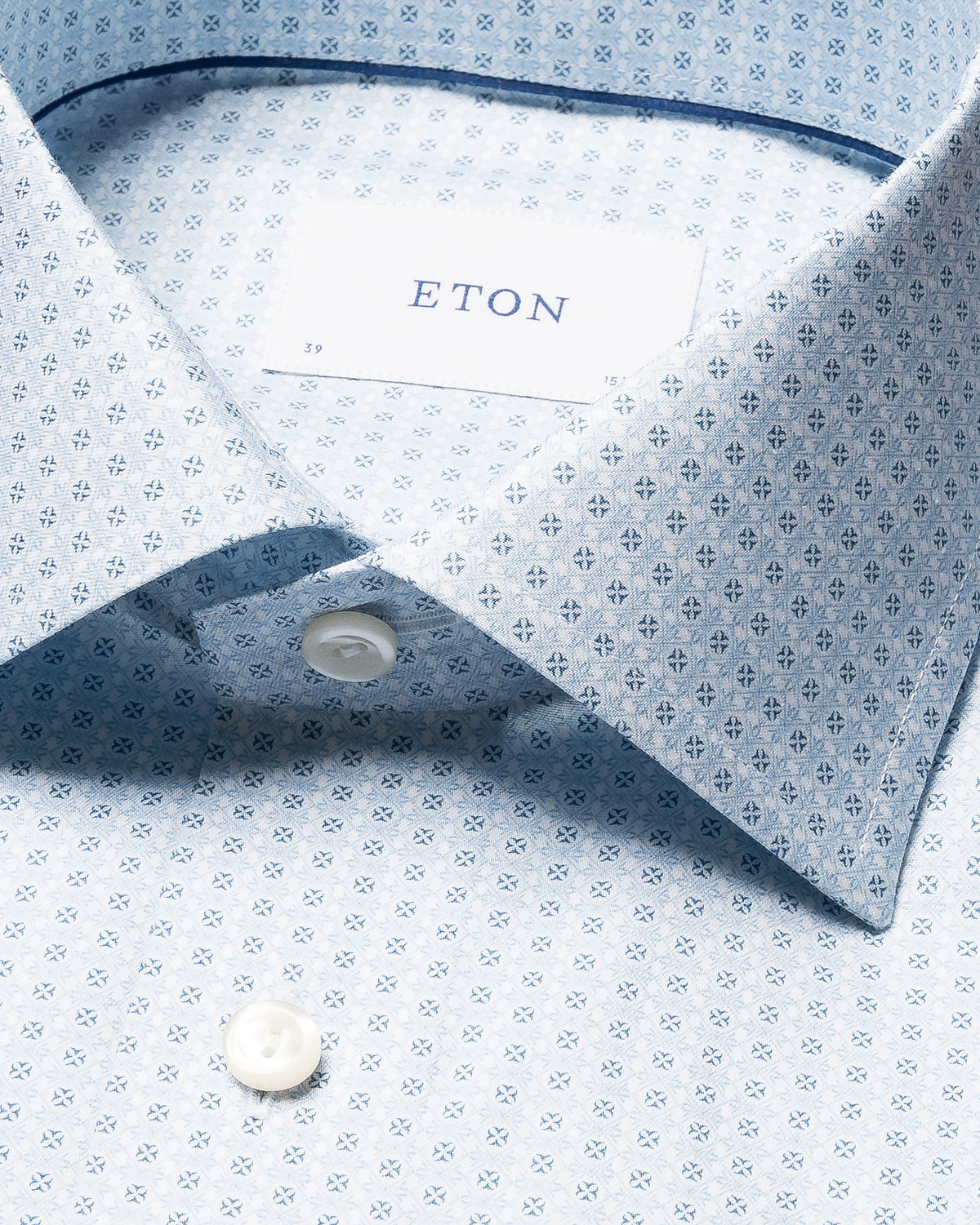 Eton Light Blue Geometric Micro Print Signature Twill Shirt